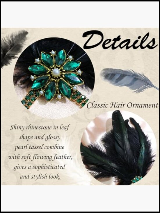 Vintage Style Feather Headband Rhinestone Tassel Great Gatsby Flapper Hair